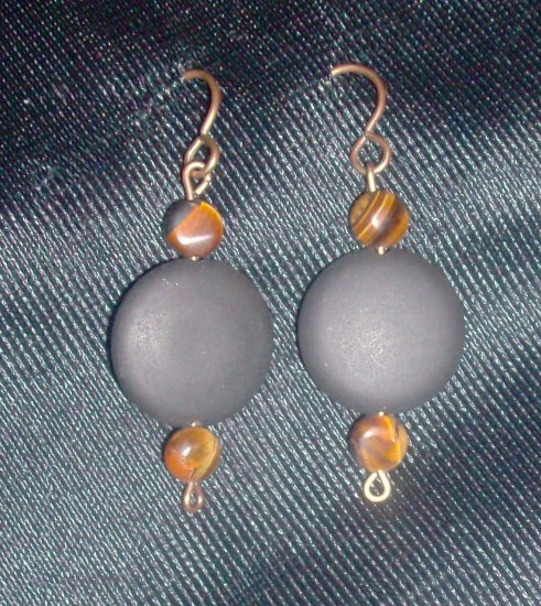 Vintage Brown Coin and Black Earrings