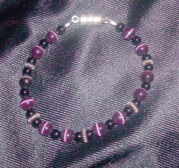 Purple and Black Beads with Pewter Spacers Bracelet