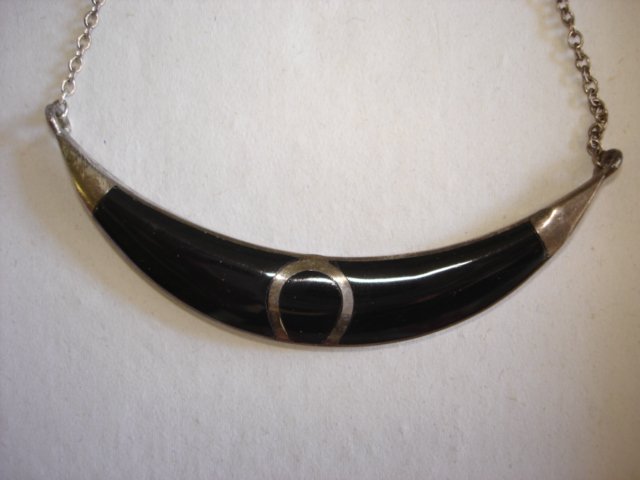 Sterling Silver Black Enamel Necklace Vintage