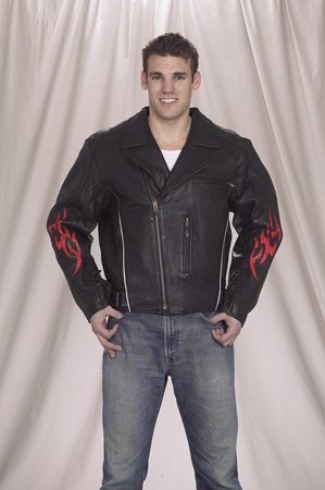 MCAARGMJ781-01 LEATHER MOTORCYCLE JACKET WITH FLAME