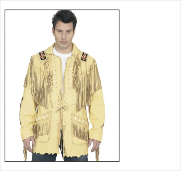 MCAARGMJ804 Mens Creamy-Yellow Western Style Leather Jacket