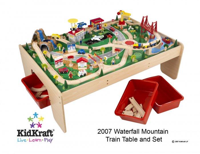 Natural Train Table w/3 bins & 120 pc Mountain Train Set Item # 17850