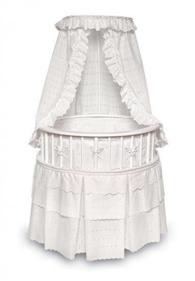 White Elegance Round Baby Bassinet w/White Eyelet Bedding Item # 00827
