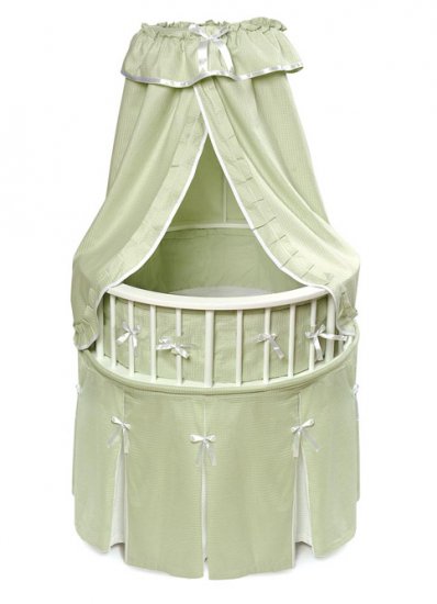 White Elegance⢠Round Baby Bassinet w/Sage Waffle Bedding Item # 00831