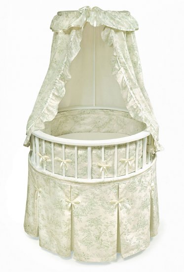 White Elegance⢠Round Baby Bassinet w/Sage Toile Bedding Item # 00832