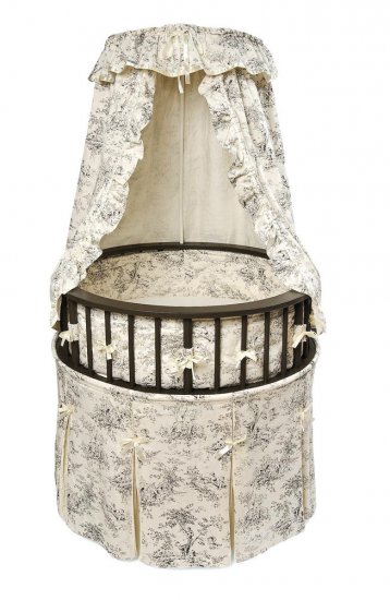 Black Elegance Round Baby Bassinet w/Black Toile Bedding Item # 00838