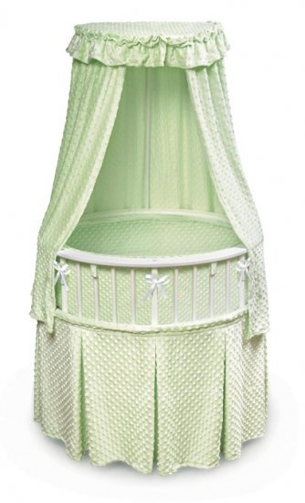White Eliteâ„¢ Oval Bassinet with Sage Furry Dot Bedding Item # 00820