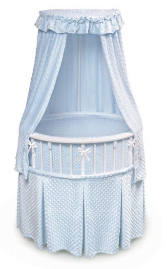White Eliteâ„¢ Oval Bassinet with Blue Furry Dot Bedding Item # 00821