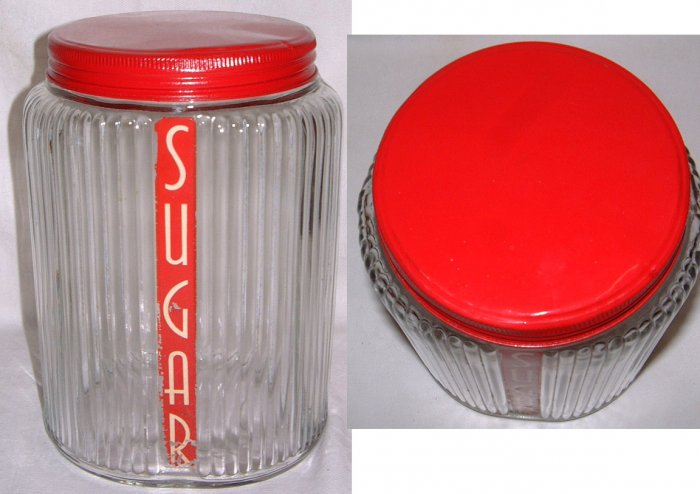 Owens Illinois Ovoid Sugar Canister Hocking Glass RED