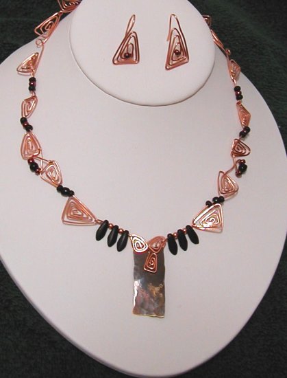 Copper, onyx necklace and earrings