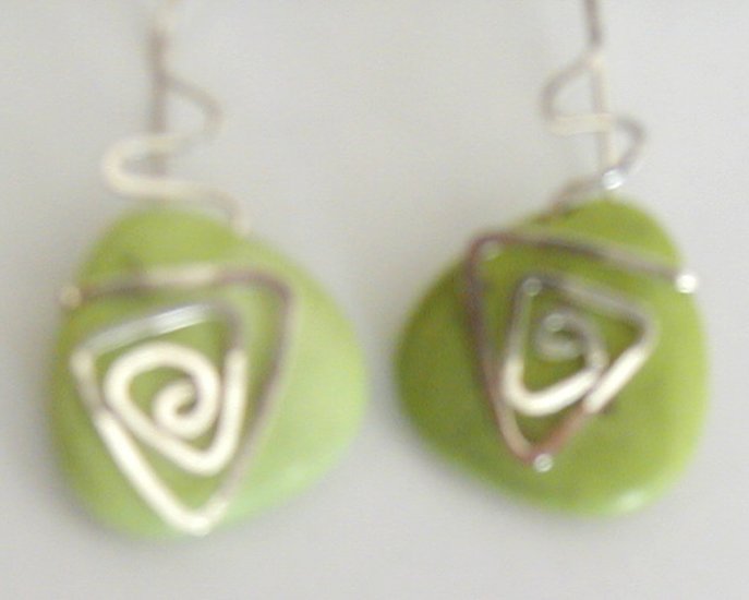 silver, green turquoise earrings
