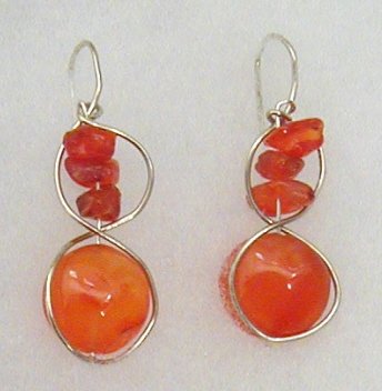 silver circle, carnelian earrings
