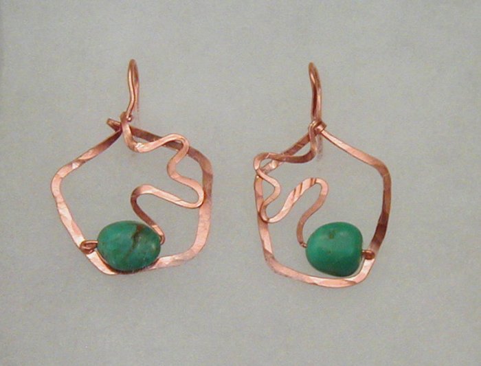 copper turqoise squiggle earrings