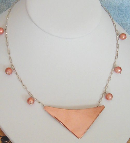 copper pendant on silver chain necklace