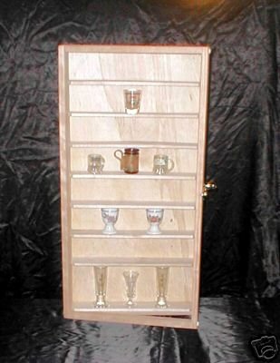 NEW 48 Shot Glass Display Case Cabinet With Door Cherry