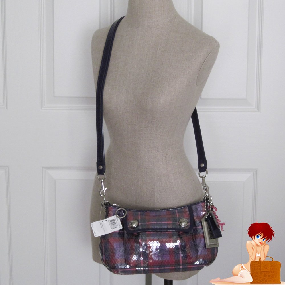 New Authentic Coach Poppy Sequin Tartan Crossbody Groovy 16048 Bag