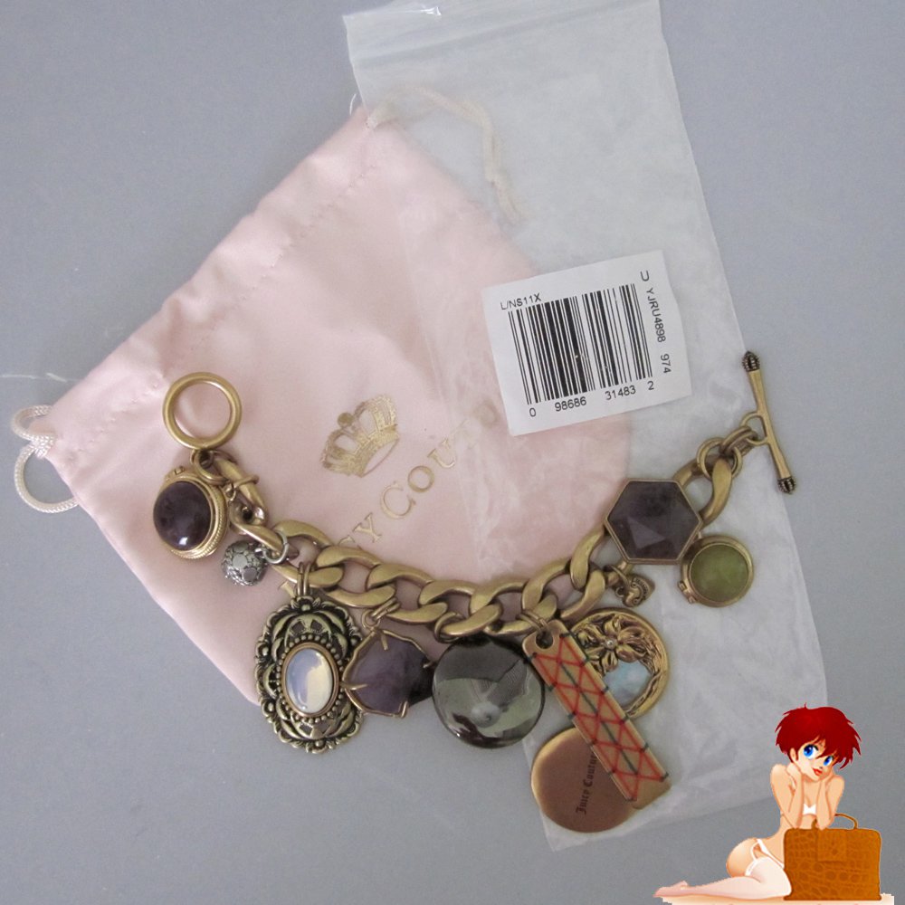 New Authentic in Pouch Juicy Couture Gold Locket and Stone Charm Bracelet
