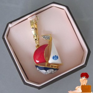 New Authentic Box Juicy Couture Red White Blue Gold Pave Crystal Sailboat Charm