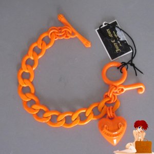 New Juicy Couture Dreaming Color Neon Orange Puff Puffed Heart Starter Bracelet