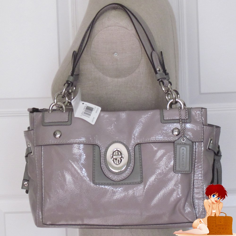 New Authentic Coach Peyton Patent Leather CarryAll Purse Bag Handbag 19756 Grey