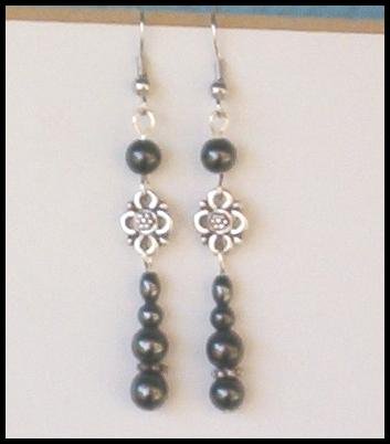 Healing HEMATITE ANTIQUE SILVER FLORAL Dangle Earrings