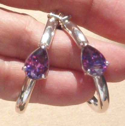 Teardrop AMETHYST Sterling Silver POST HOOPS