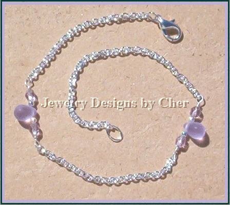 Alexandrite Matte Glass Teardrop & Silver Chain Anklet 10.5 Inch