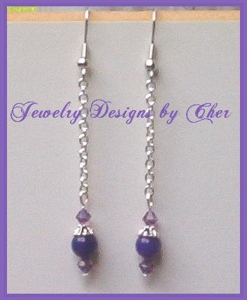 PURPLE JADE Swarovski Crystal CHAINED DANGLE Earrings