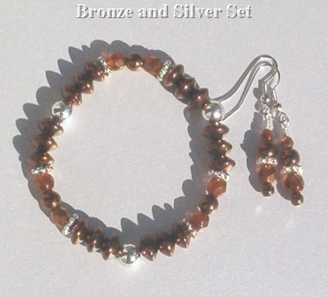 BRONZE BEAUTY Bronze Crystal Silver Stretch Bracelet - Earrings