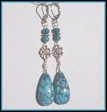 Bold TURQUOISE TEARDROP ANTIQUE SILVER Earrings SALE!