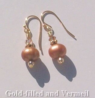 Gen COPPER PEARL & Swarovski CRYSTAL Gold Earrings
