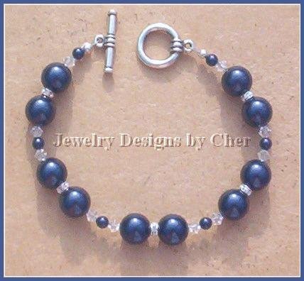 Swarovski MIDNITE BLUE PEARL & CRYSTAL TOGGLE BRACELET
