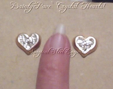Vintage PETITE PAVE CRYSTAL HEART STUDS Surgical Posts SALE