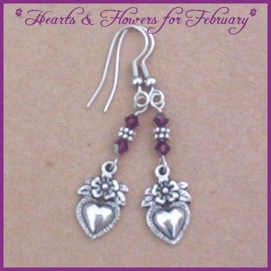 Swarovski AMETHYST CRYSTAL Hearts Floral Earrings SALE