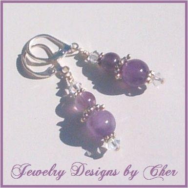 Genuine AMETHYST & SWAROVSKI CRYSTAL Bali Silver Earrings