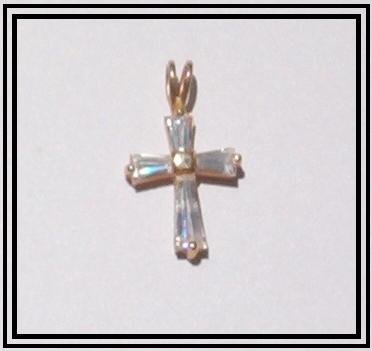 10Kt Gold CZ DIAMOND BAGUETTE CROSS Pendant