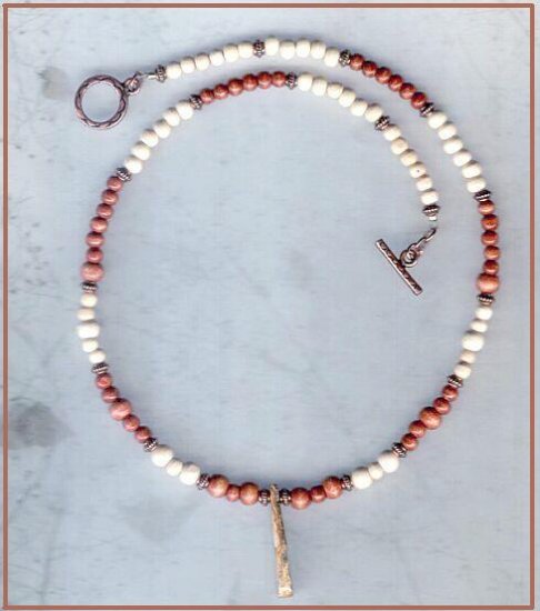 LEOPARDSKIN JASPER WOOD & COPPER 16 In Necklace