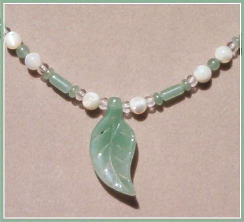 JADE & MOTHER OF PEARL NECKLACE Jade Leaf Pendant