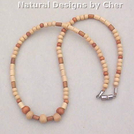 2Tone WOOD BEAD NECKLACE Unisex 19 Inch Lightweight!