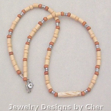 2Tone BONE & WOOD NECKLACE Unisex 20 Inch