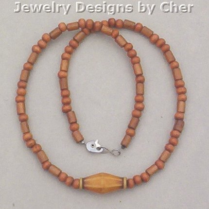 WOOD BEAD NECKLACE Warm Brown 16 Inch UNISEX