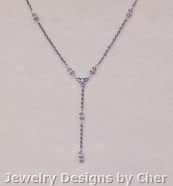 AMETHYST CRYSTAL Y NECKLACE 19 In Gunmetal Chain
