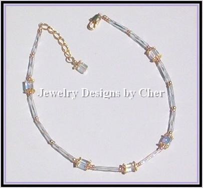 CRYSTAL AB CUBE GOLD VERMEIL ANKLET Dainty - Adjustable!