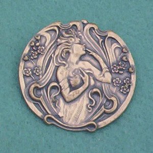 Vintage Brass Art Nouveau Pin/Brooch... Mistress of Flowers in Repousse