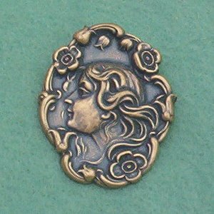 Antique Brass Repousse Large Cameo Pin/Brooch... Vintage Art Nouveau