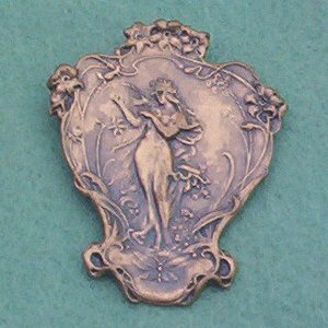Art Nouveau Shawl or Scarf Pin/Brooch... Antiqued Brass Repousse Stamping