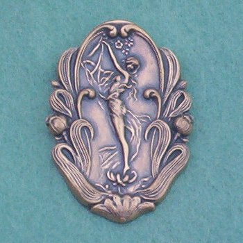 Vintage Art Nouveau Wood Nymph Pin/Brooch... Antique Brass Repousse