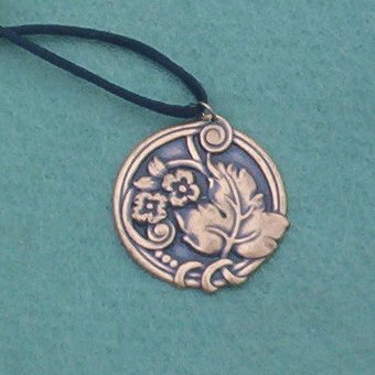 Vintage Brass Art Nouveau REPOUSSE FLOWER PENDANT on Black Satin Cord