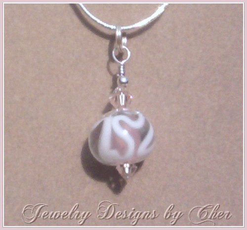 *PINK FROSTING* LAMPWORK PENDANT Silver 18 In Snake Chain