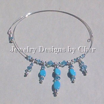 AQUAMARINE & TURQUOISE SILVER CHOKER 1 Size